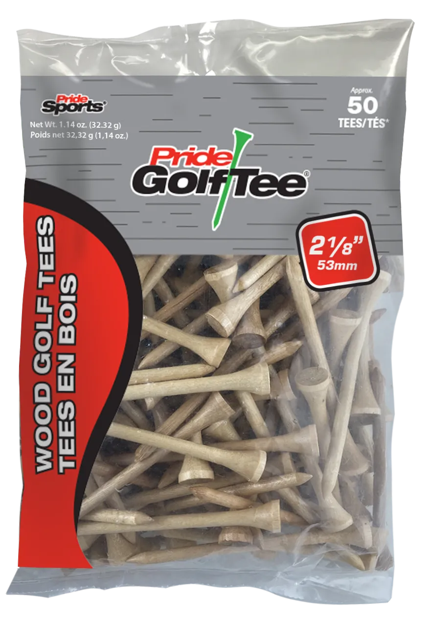 Pride Deluxe Wood Golf Tees 2-1/8" - Retail Bags