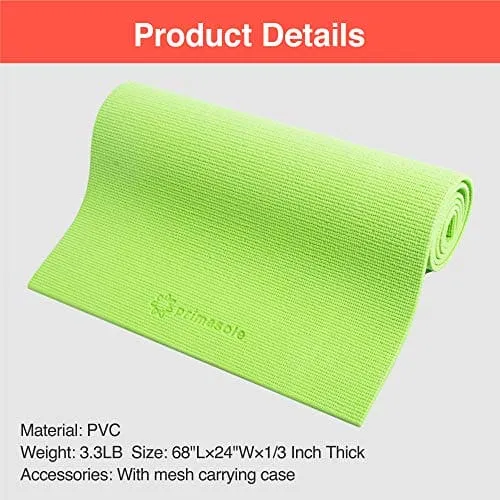 Primasole Yoga Mat with Carry Strap for Yoga Pilates Fitness and Floor Workout at Home and Gym 1/3 thick (Lime Green Color) PSS91NH047A