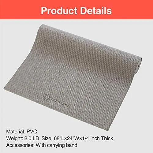 Primasole Yoga Mat with Carry Strap for Yoga Pilates Fitness and Floor Workout at Home and Gym 1/4 thick (Earth Brown Gray Color) PSS91NH004A