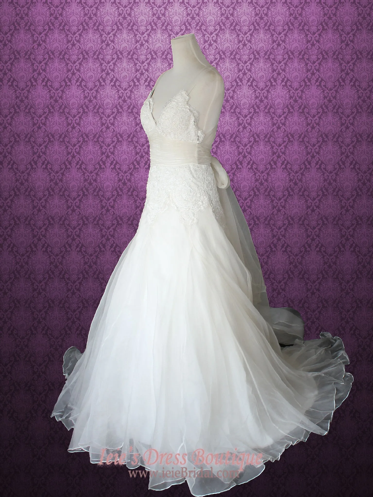 Ready to Wear Organza V Neck A-line Beach Lace Wedding Gown | MIKA