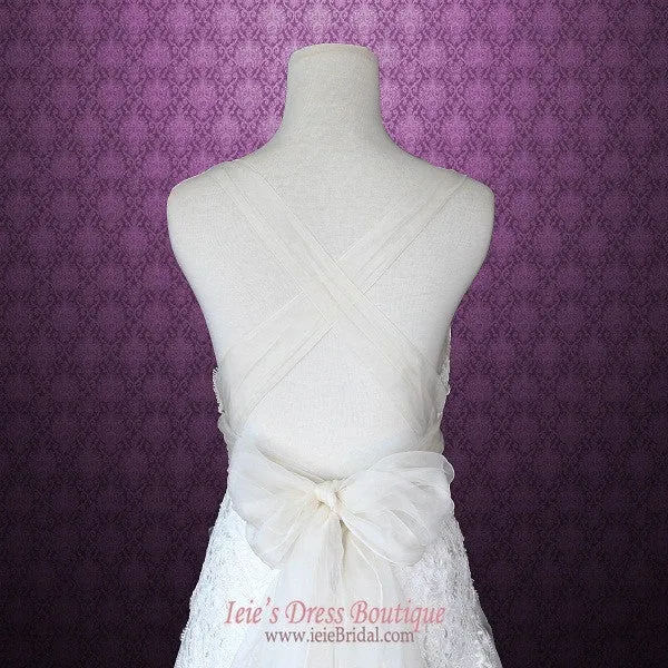 Ready to Wear Organza V Neck A-line Beach Lace Wedding Gown | MIKA