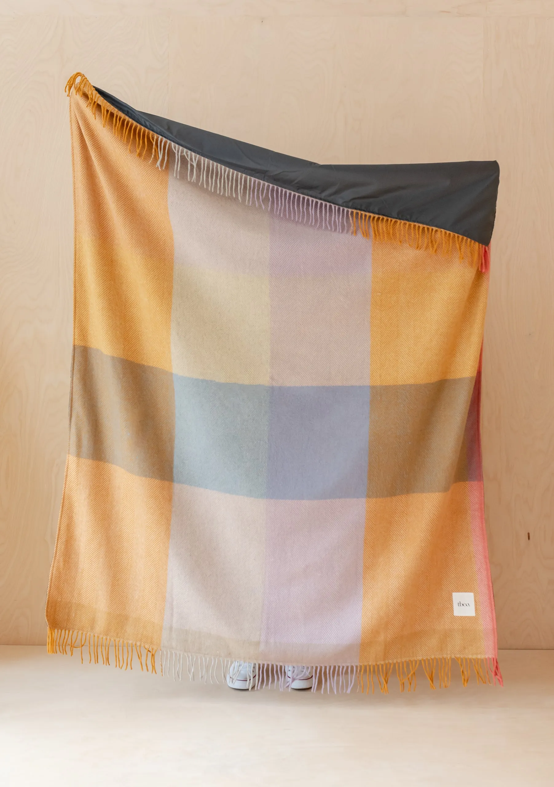 Recycled Wool Picnic Blanket in Mustard Frame Check