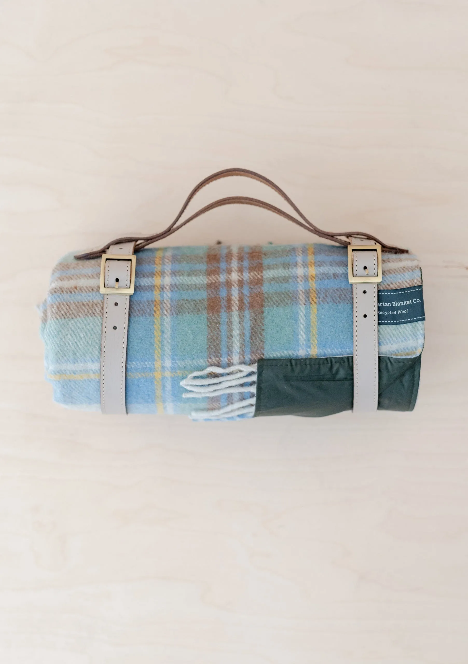 Recycled Wool Picnic Blanket in Stewart Muted Blue Tartan