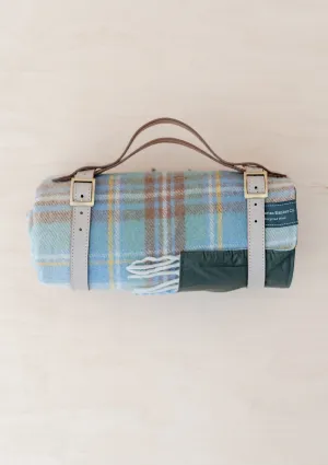 Recycled Wool Picnic Blanket in Stewart Muted Blue Tartan