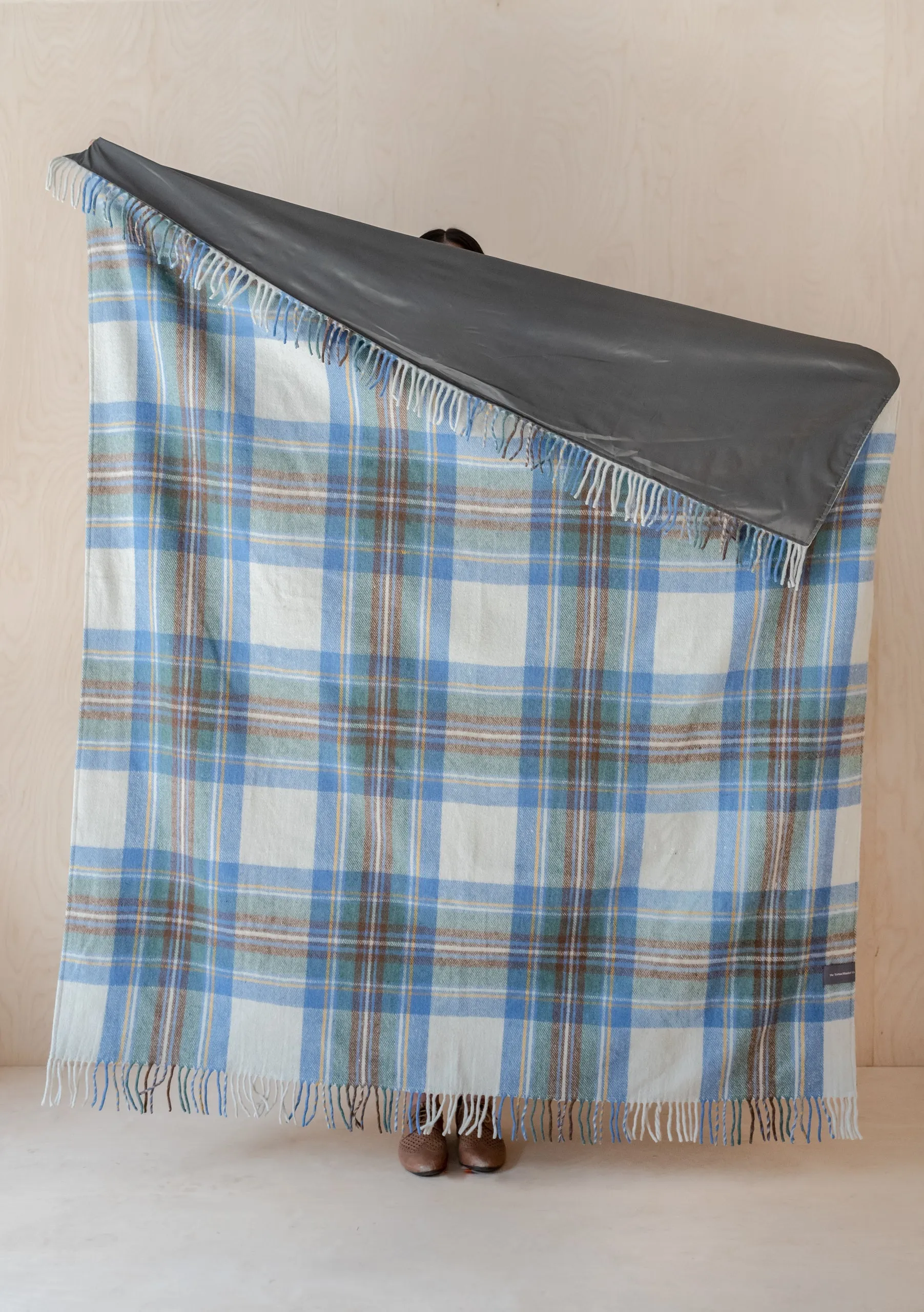 Recycled Wool Picnic Blanket in Stewart Muted Blue Tartan