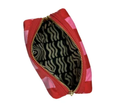Red and Pink Stripe Velvet Make Up Bag with Eye Pin (two sizes)