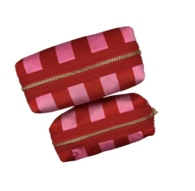 Red and Pink Stripe Velvet Make Up Bag with Eye Pin (two sizes)