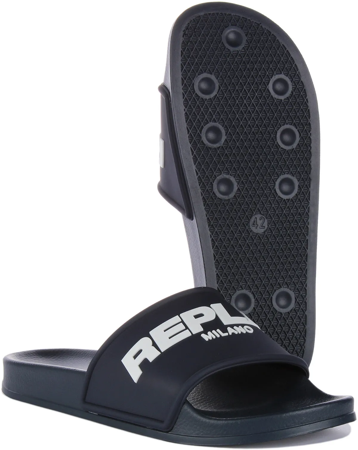 Replay Up Emboss Slider In Navy White For Men