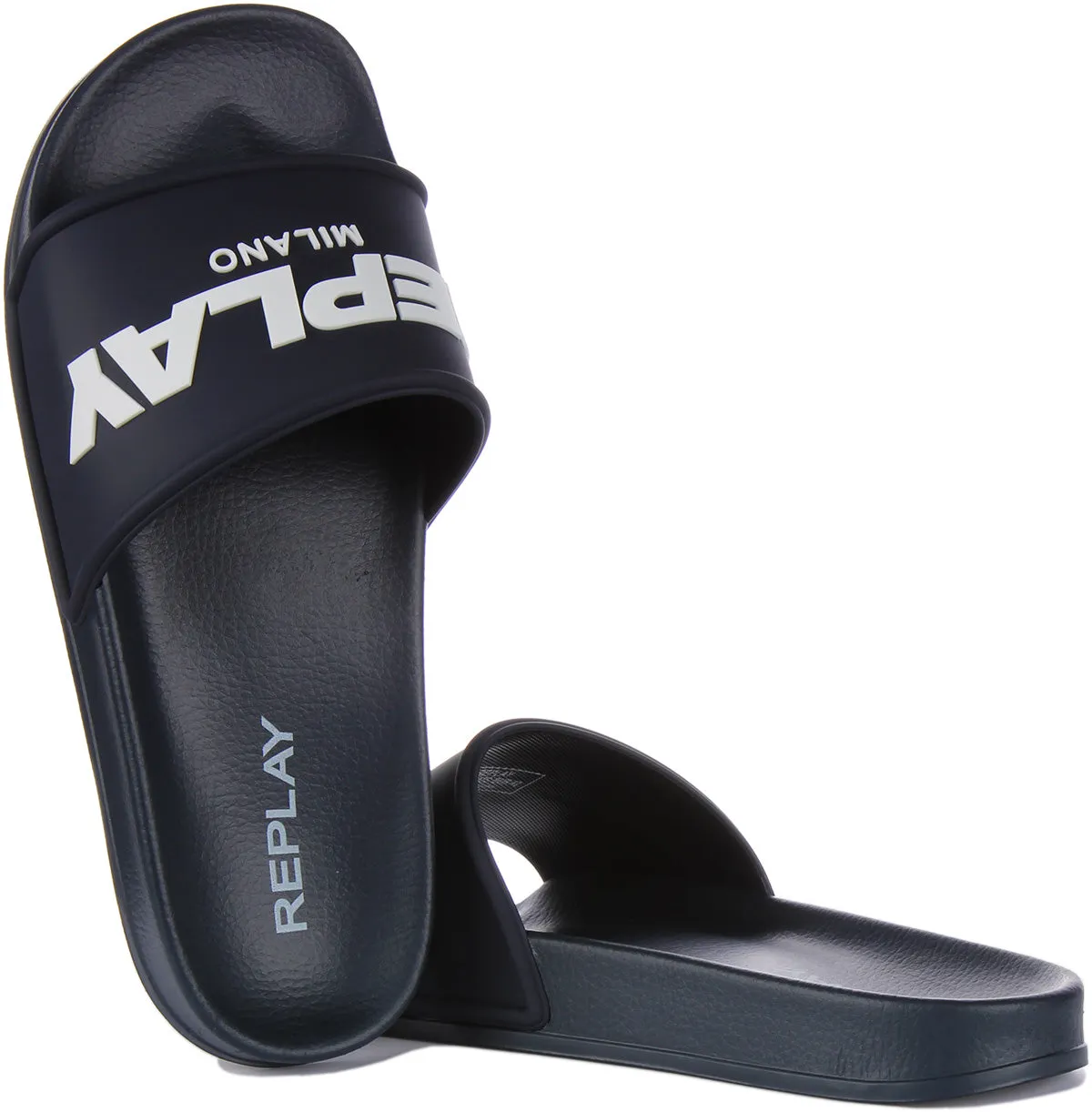 Replay Up Emboss Slider In Navy White For Men