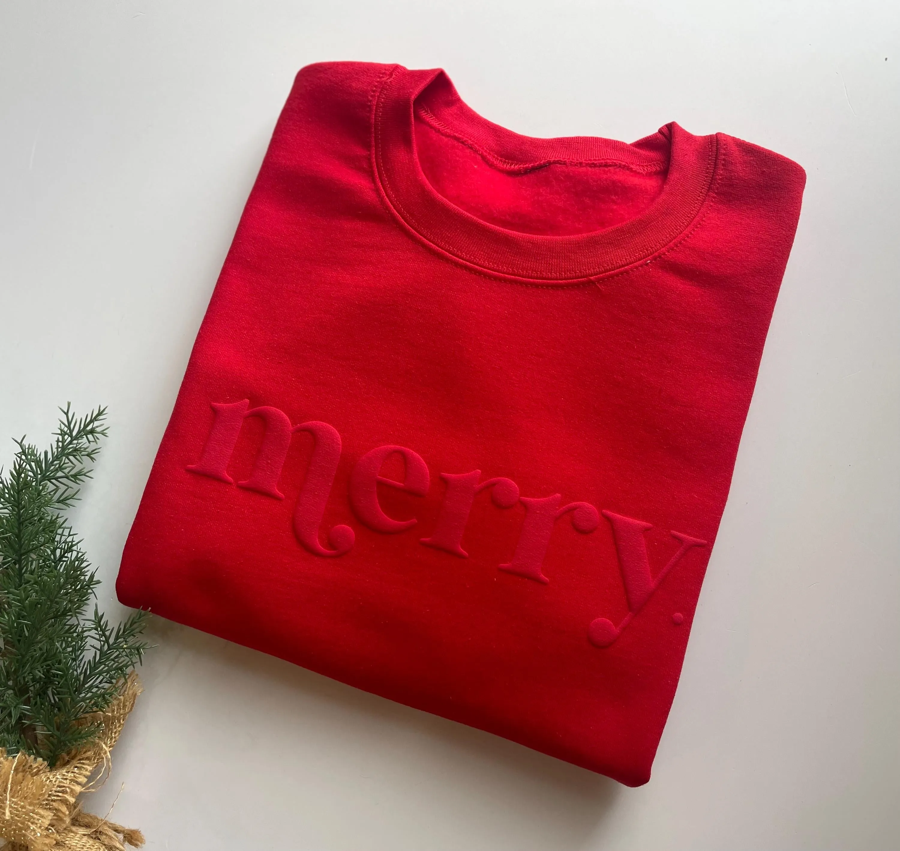 Retro Embossed Merry Sweatshirt - Womens Holiday Sweatshirt