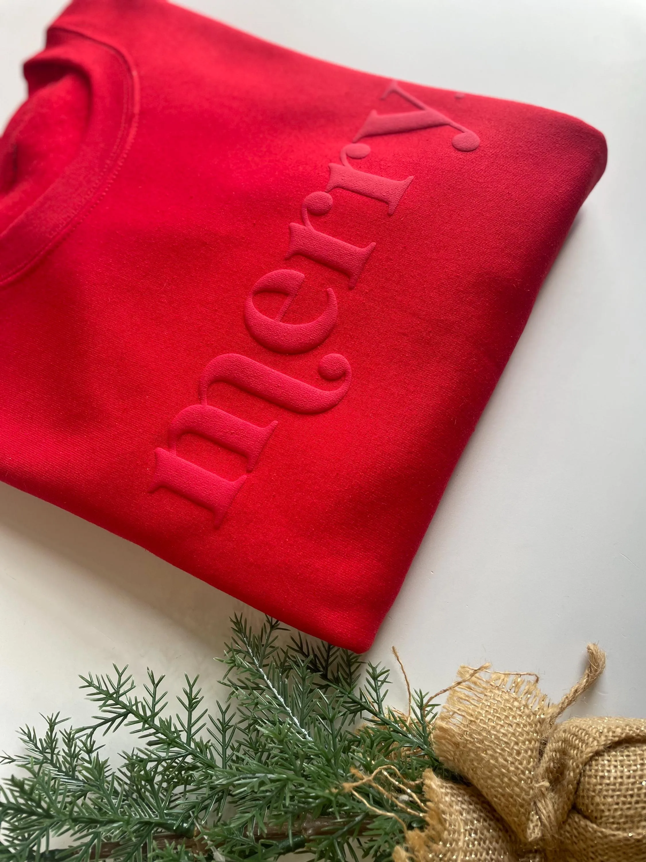 Retro Embossed Merry Sweatshirt - Womens Holiday Sweatshirt