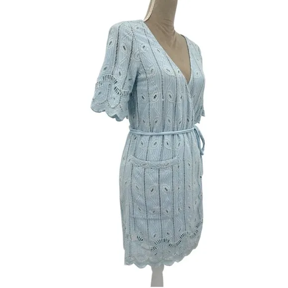 Revolve x Tularosa Rocky Eyelet Lace Wrap Dress - Baby Blue - Small