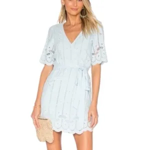 Revolve x Tularosa Rocky Eyelet Lace Wrap Dress - Baby Blue - Small