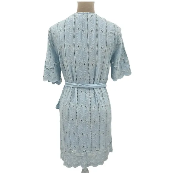 Revolve x Tularosa Rocky Eyelet Lace Wrap Dress - Baby Blue - Small