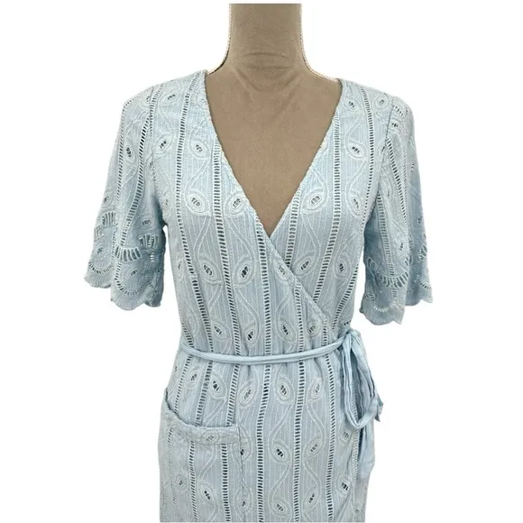 Revolve x Tularosa Rocky Eyelet Lace Wrap Dress - Baby Blue - Small