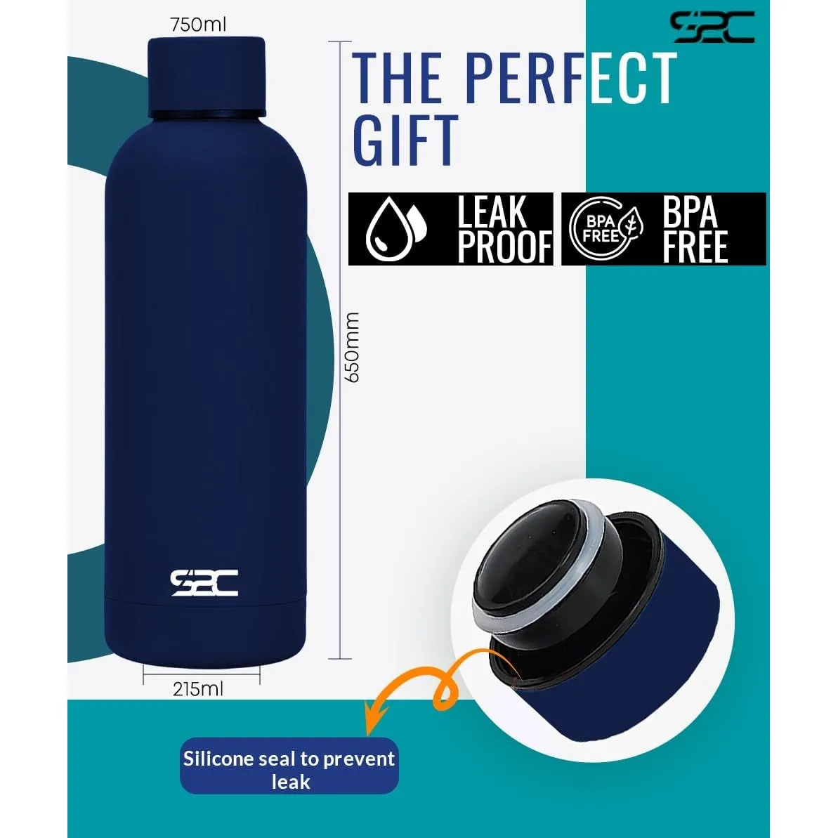S2C Water Bottle Stainless Steel 750ml - Double Wall insulated Water Bottles for Hot Water Gym Bottle Stainless Steel Water Bottle for Kids School Flask Bottle Hot water bottle (BLUE, 750ml)