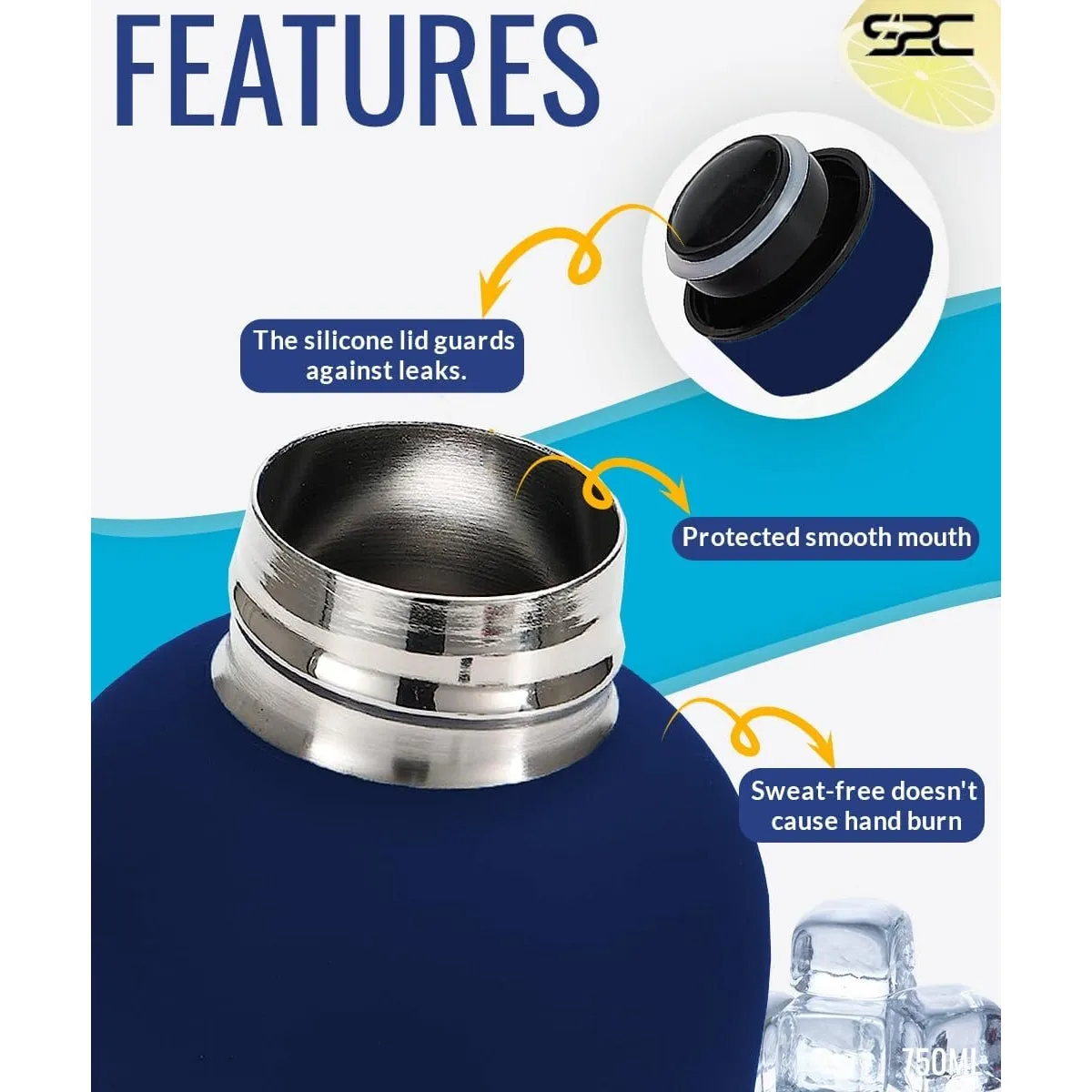 S2C Water Bottle Stainless Steel 750ml - Double Wall insulated Water Bottles for Hot Water Gym Bottle Stainless Steel Water Bottle for Kids School Flask Bottle Hot water bottle (BLUE, 750ml)