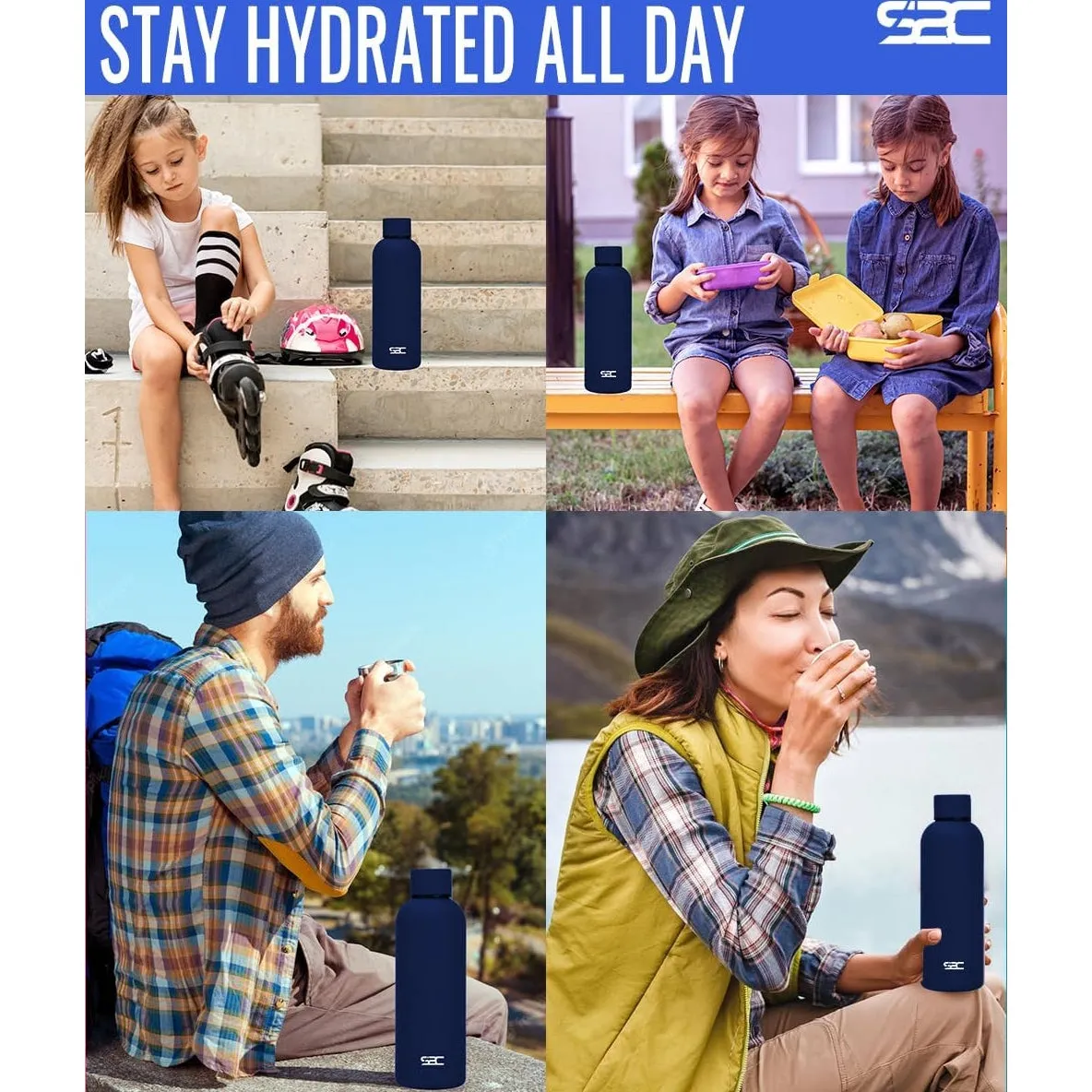 S2C Water Bottle Stainless Steel 750ml - Double Wall insulated Water Bottles for Hot Water Gym Bottle Stainless Steel Water Bottle for Kids School Flask Bottle Hot water bottle (BLUE, 750ml)