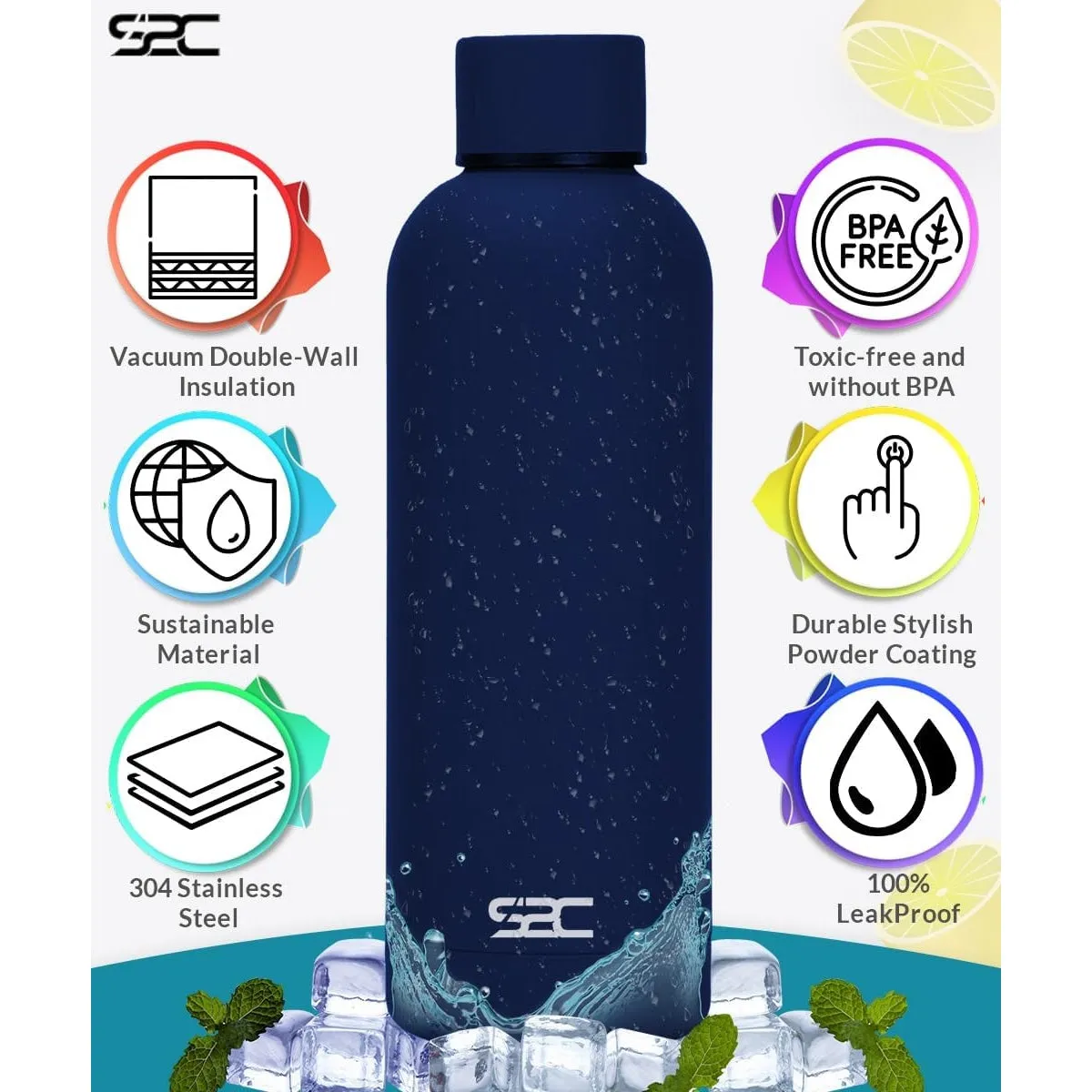 S2C Water Bottle Stainless Steel 750ml - Double Wall insulated Water Bottles for Hot Water Gym Bottle Stainless Steel Water Bottle for Kids School Flask Bottle Hot water bottle (BLUE, 750ml)