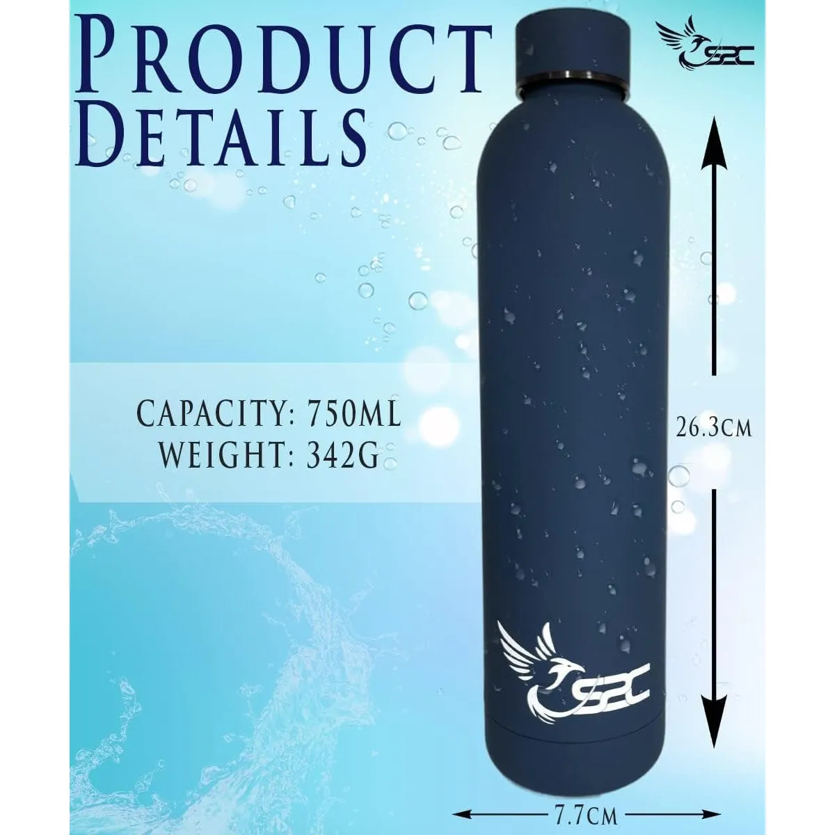S2C Water Bottle Stainless Steel 750ml - Double Wall insulated Water Bottles for Hot Water Gym Bottle Stainless Steel Water Bottle for Kids School Flask Bottle Hot water bottle (BLUE, 750ml)
