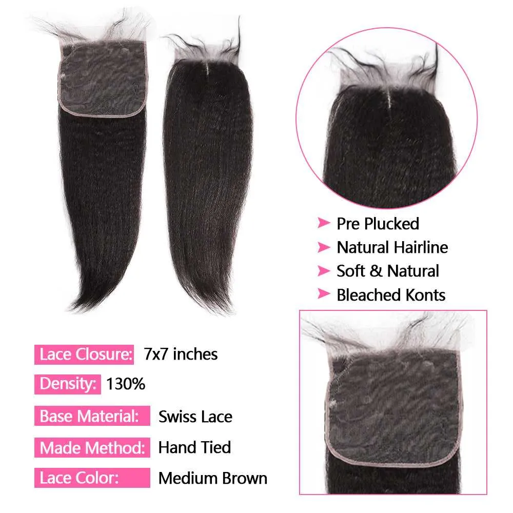 Sdamey Brazilian Human Hair Kinky Straight 7X7 Lace Closure