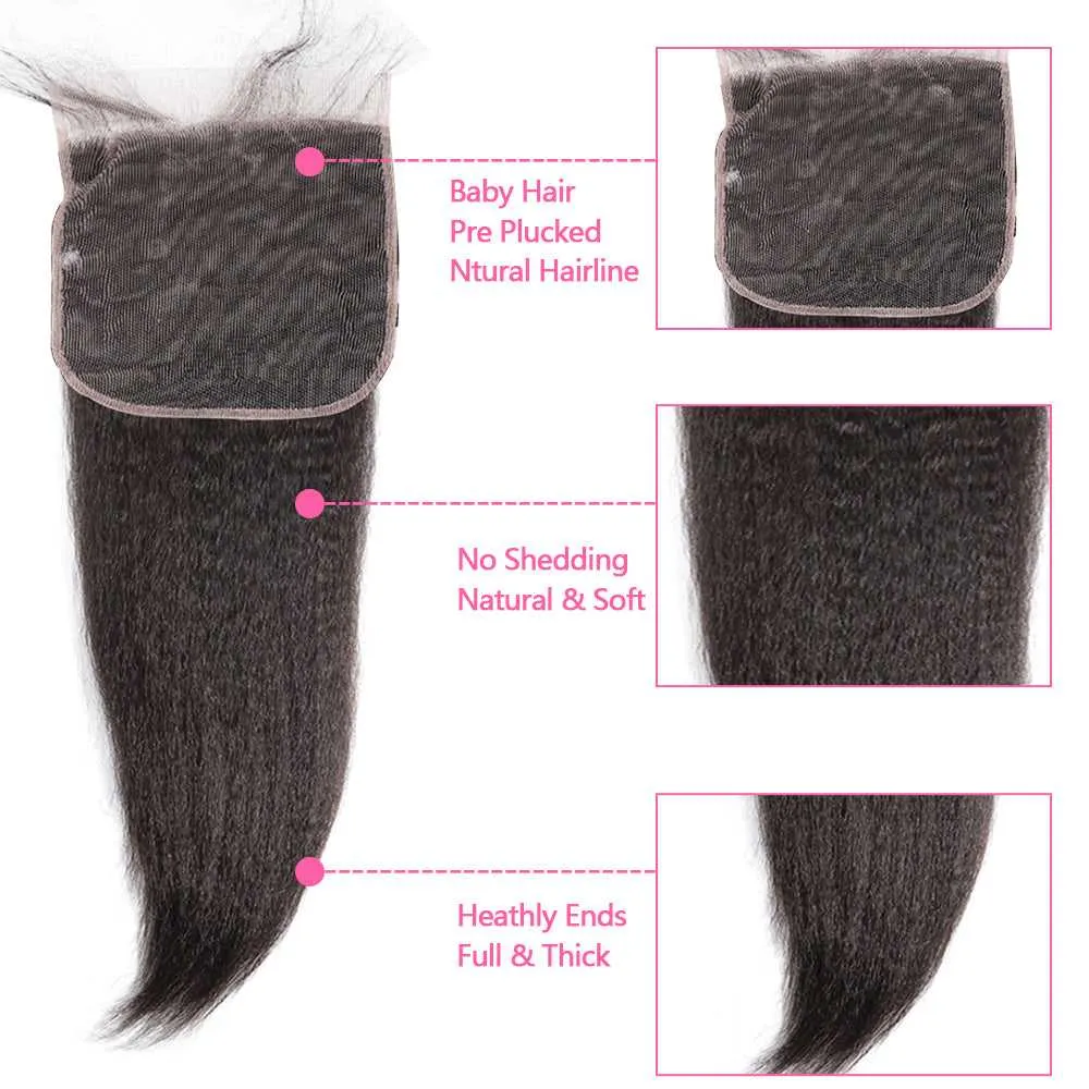 Sdamey Brazilian Human Hair Kinky Straight 7X7 Lace Closure