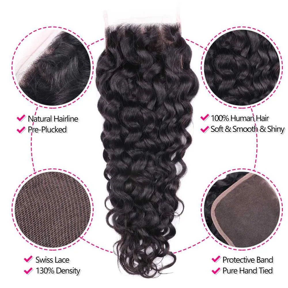 Sdamey Brazilian Water Wave Human Hair 5X5 Lace Closure
