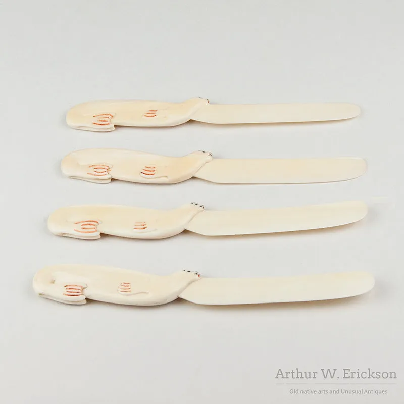 Set of 4 Nunivak Ivory Knives with Seal Handles