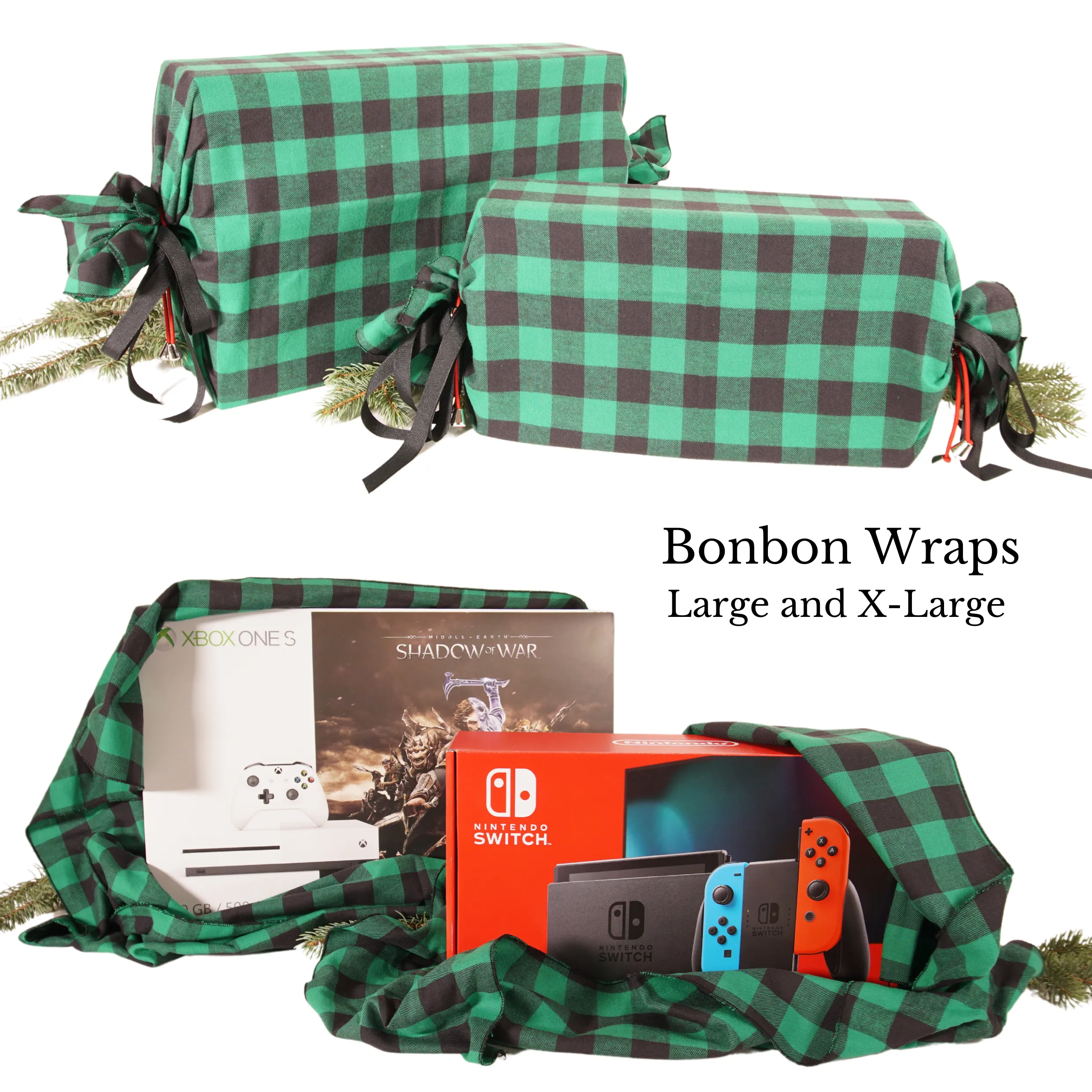 Set of 5 Bonbon Wraps - Green Buffalo Plaid