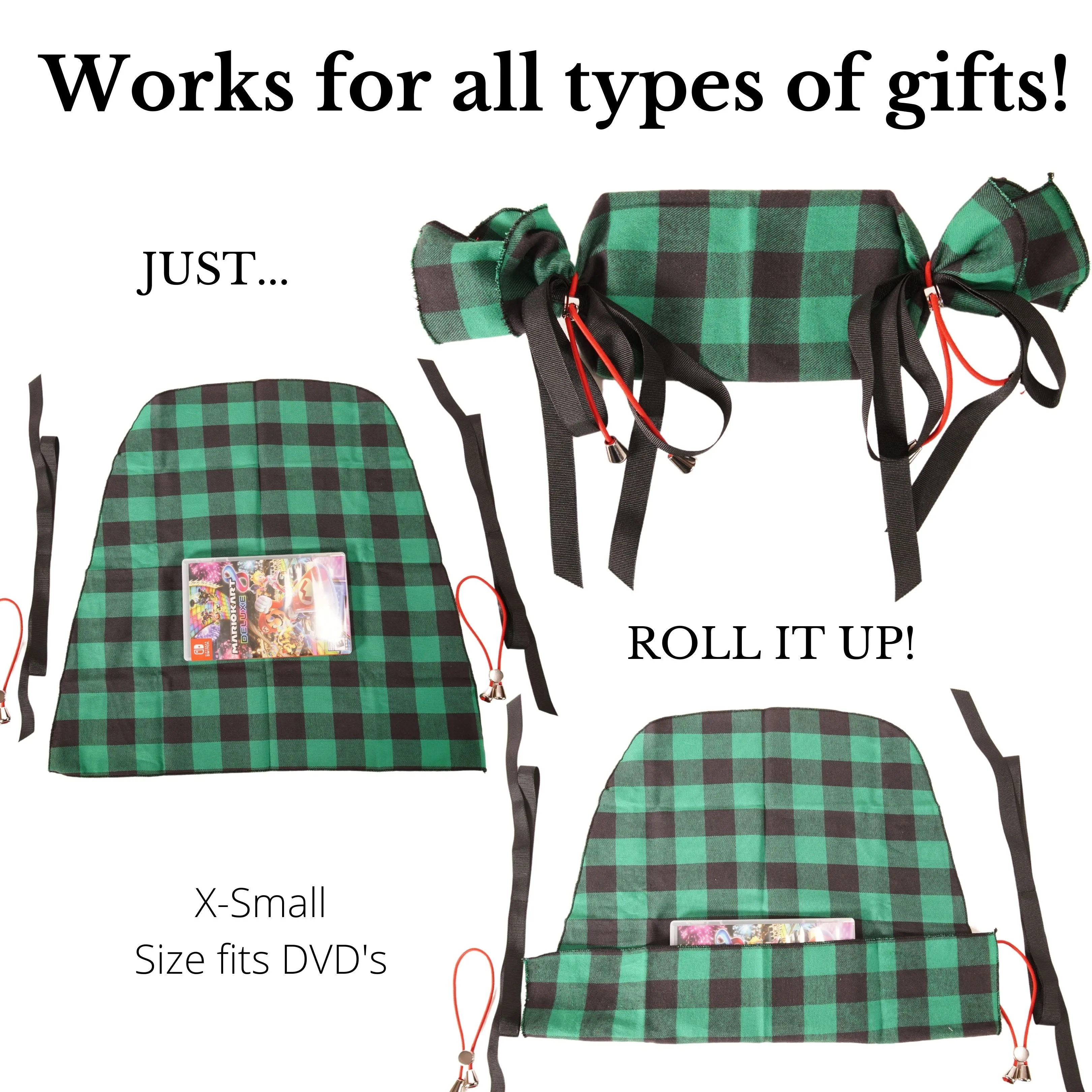 Set of 5 Bonbon Wraps - Green Buffalo Plaid