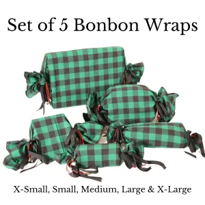Set of 5 Bonbon Wraps - Green Buffalo Plaid