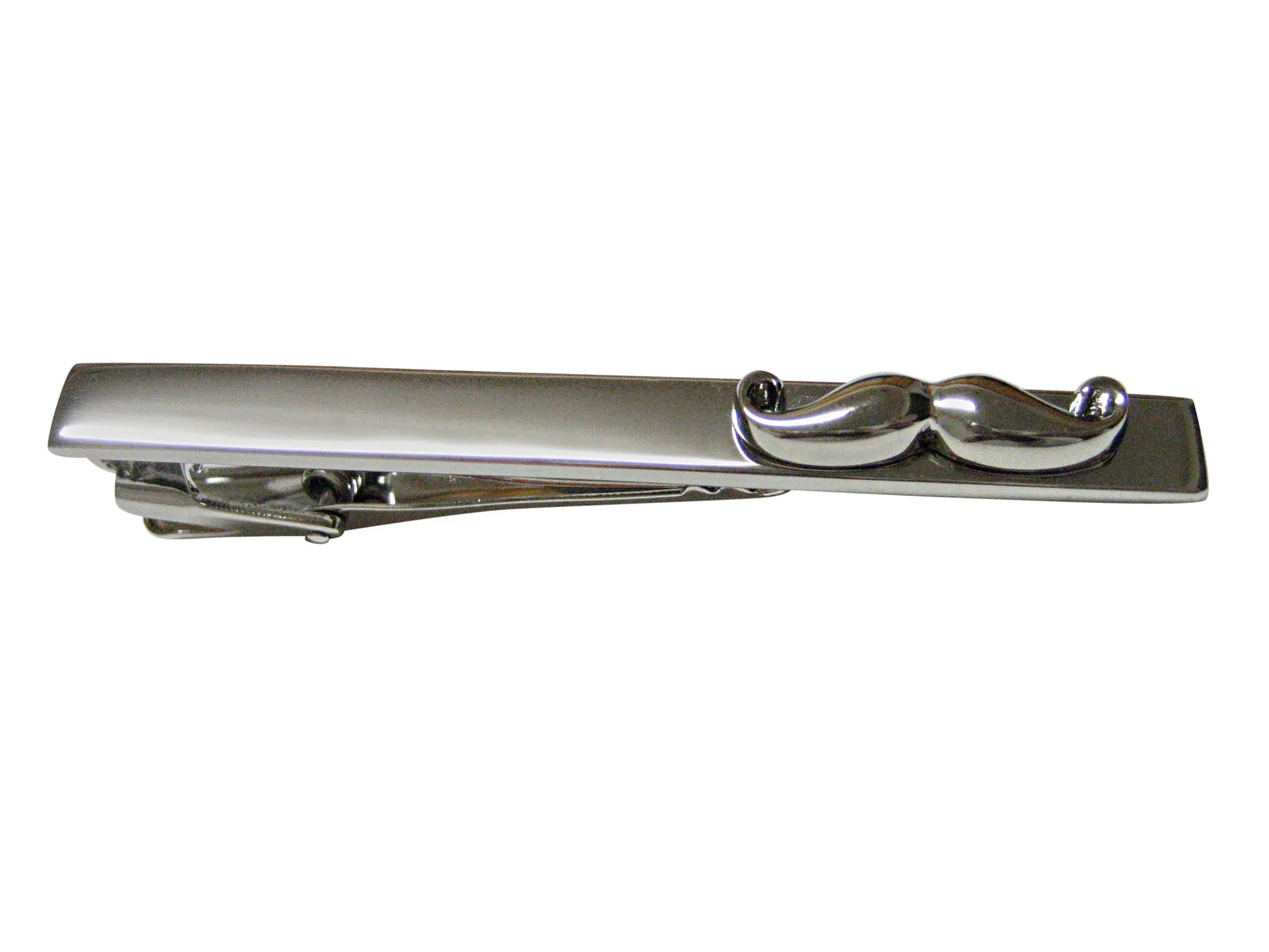 Silver Toned Curly Hipster Mustache Square Tie Clip