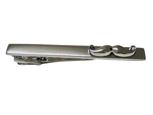 Silver Toned Curly Hipster Mustache Square Tie Clip