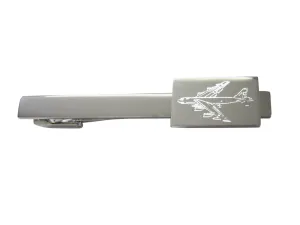 Silver Toned Etched Airplane Square Tie Clip