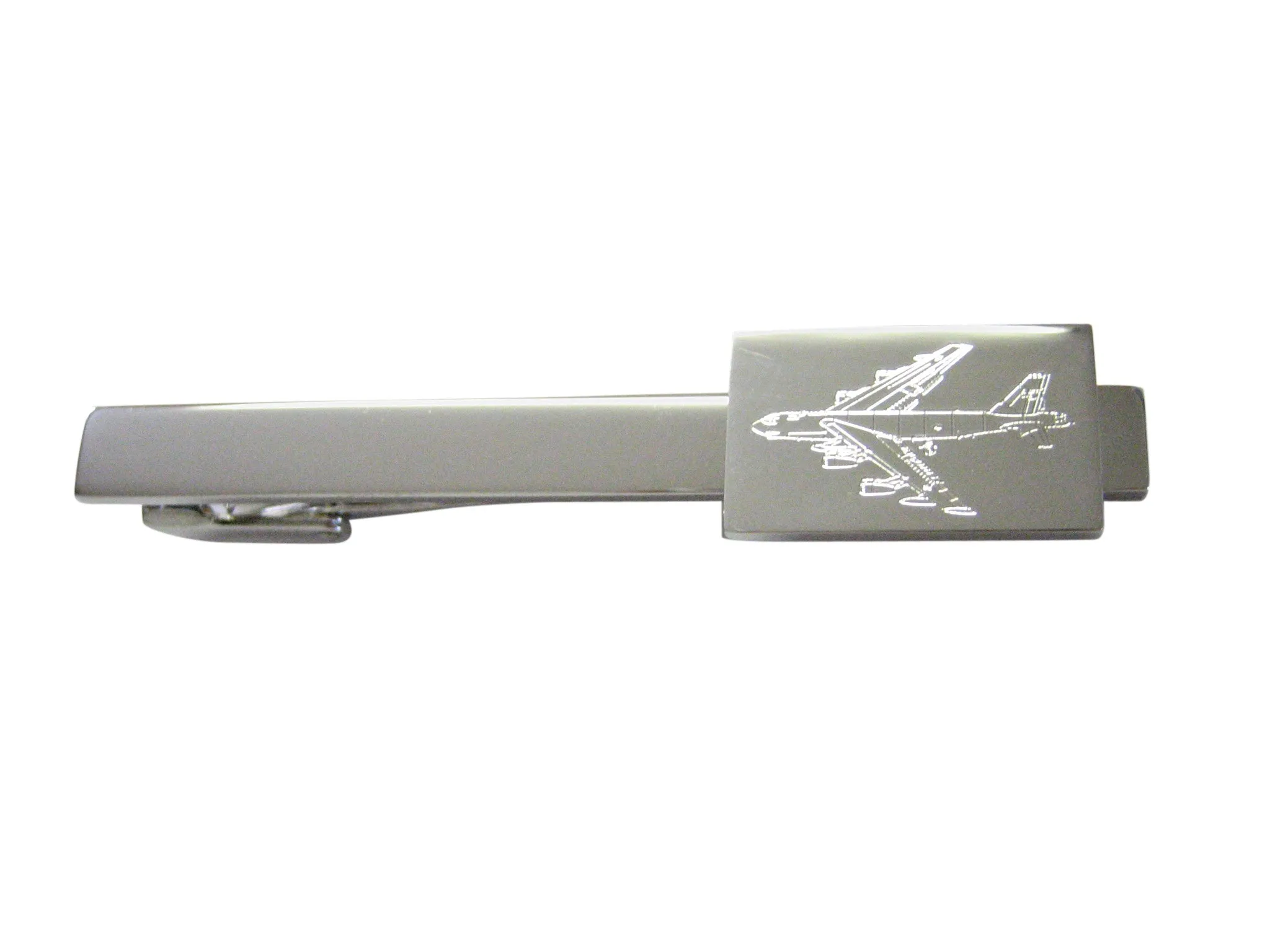 Silver Toned Etched Airplane Square Tie Clip