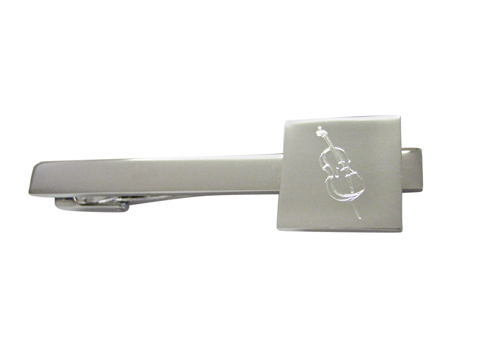 Silver Toned Etched Cello Music Instrument Square Tie Clip