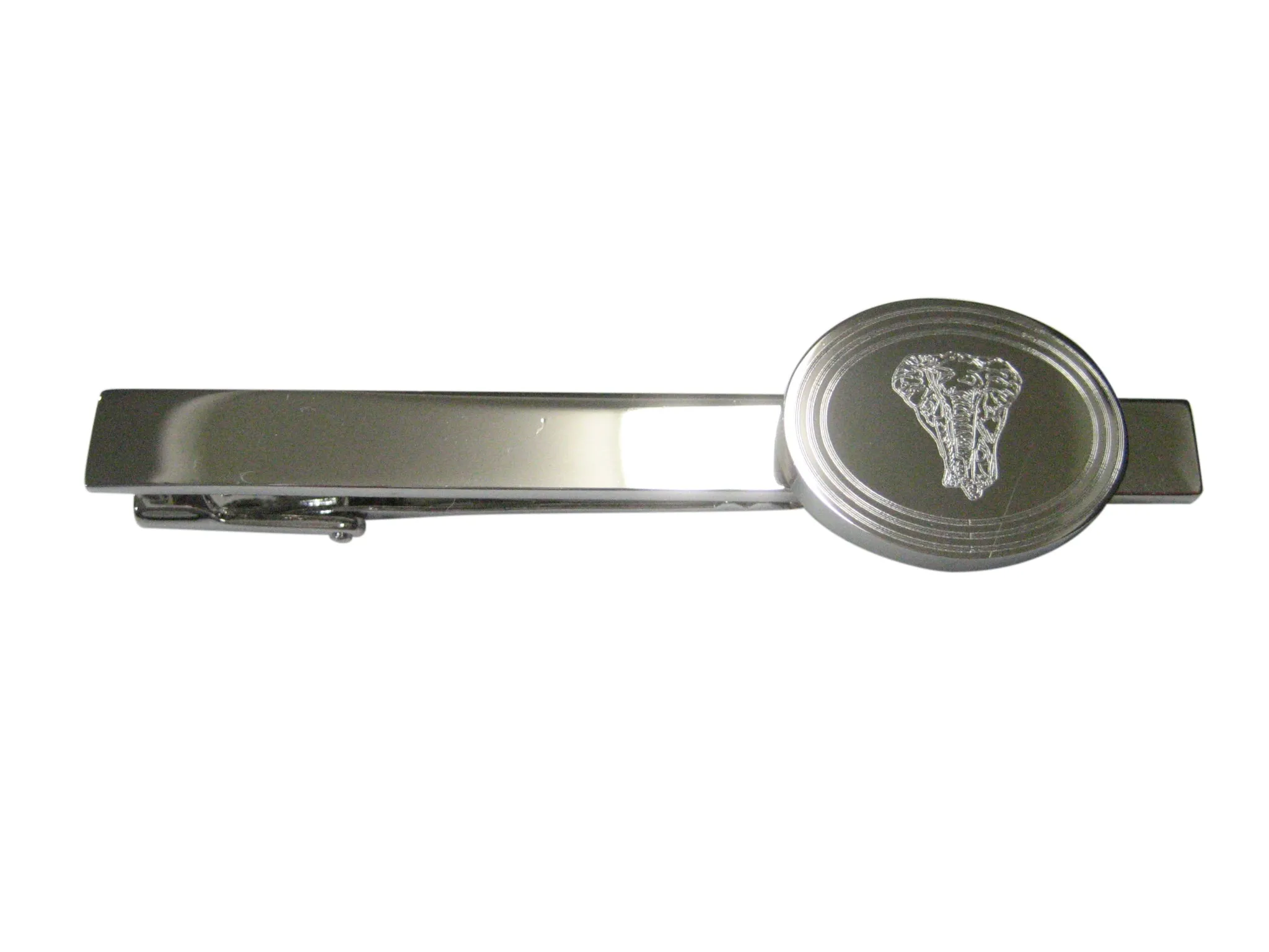 Silver Toned Etched Oval Front Facing Elephant Tie Clip