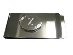 Silver Toned Etched Oval Greek Letter Chi Pendant Money Clip