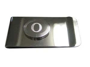 Silver Toned Etched Oval Greek Letter Omicron Pendant Money Clip