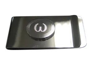 Silver Toned Etched Oval Greek Lowercase Letter Omega Pendant Money Clip
