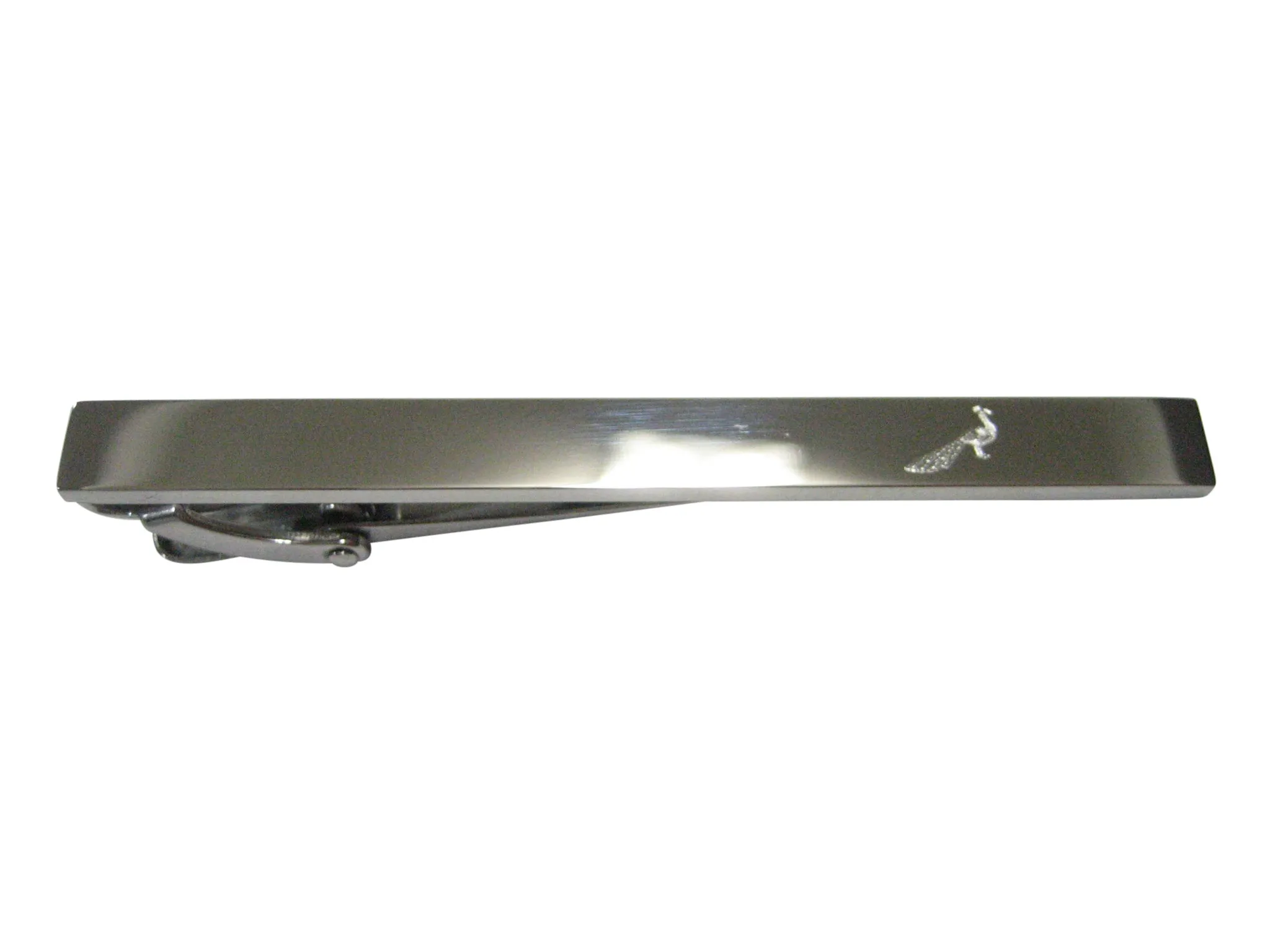 Silver Toned Etched Peacock Bird Tie Clip