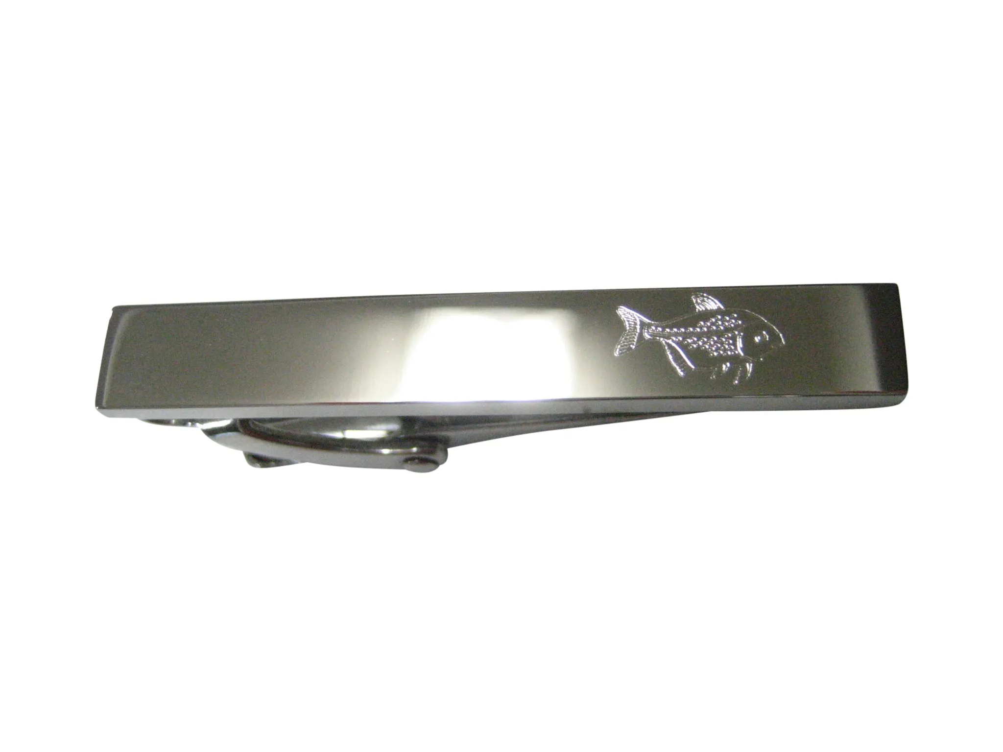 Silver Toned Etched Sleek Piranha Pirana Fish Skinny Tie Clip