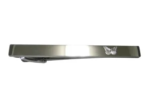 Silver Toned Etched Sleek Simple Butterfly Bug Tie Clip