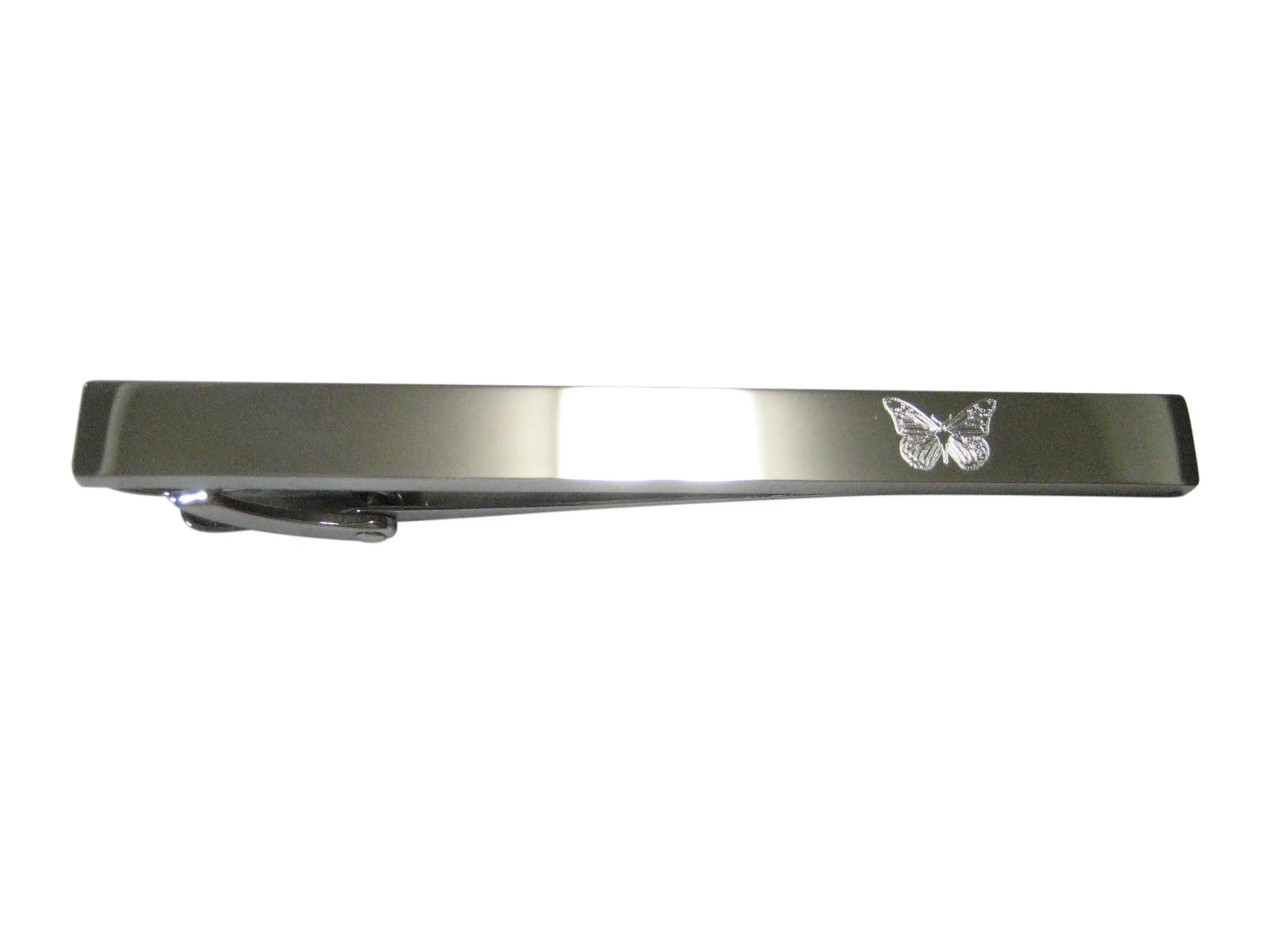 Silver Toned Etched Sleek Simple Butterfly Bug Tie Clip