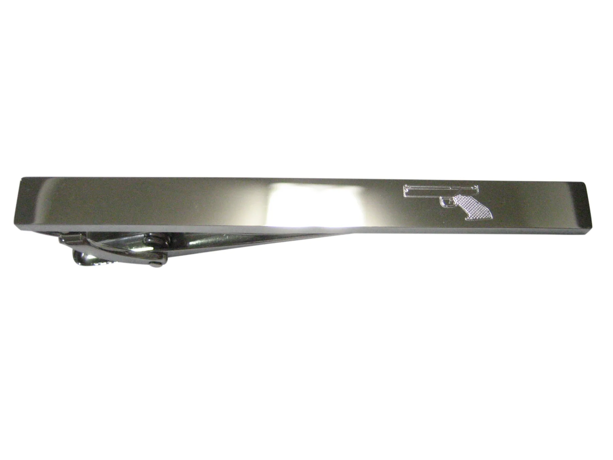 Silver Toned Etched Sleek Simple Modern Handgun Tie Clip