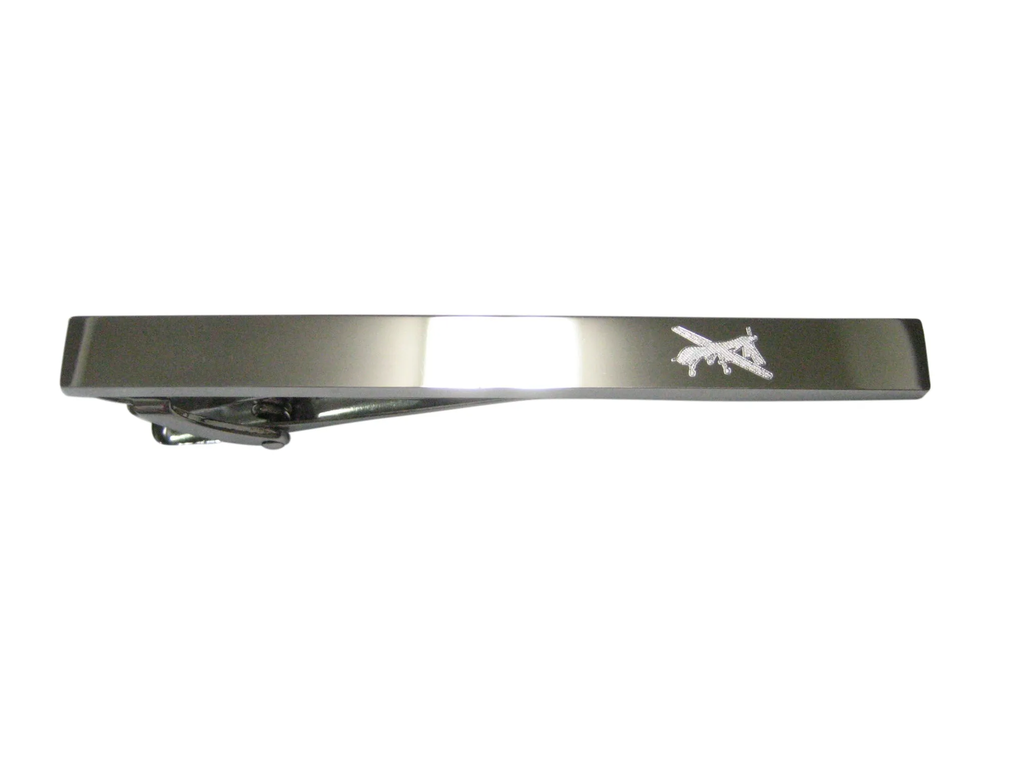 Silver Toned Etched Sleek Unmanned Aerial Vehicle UAV Drone Tie Clip