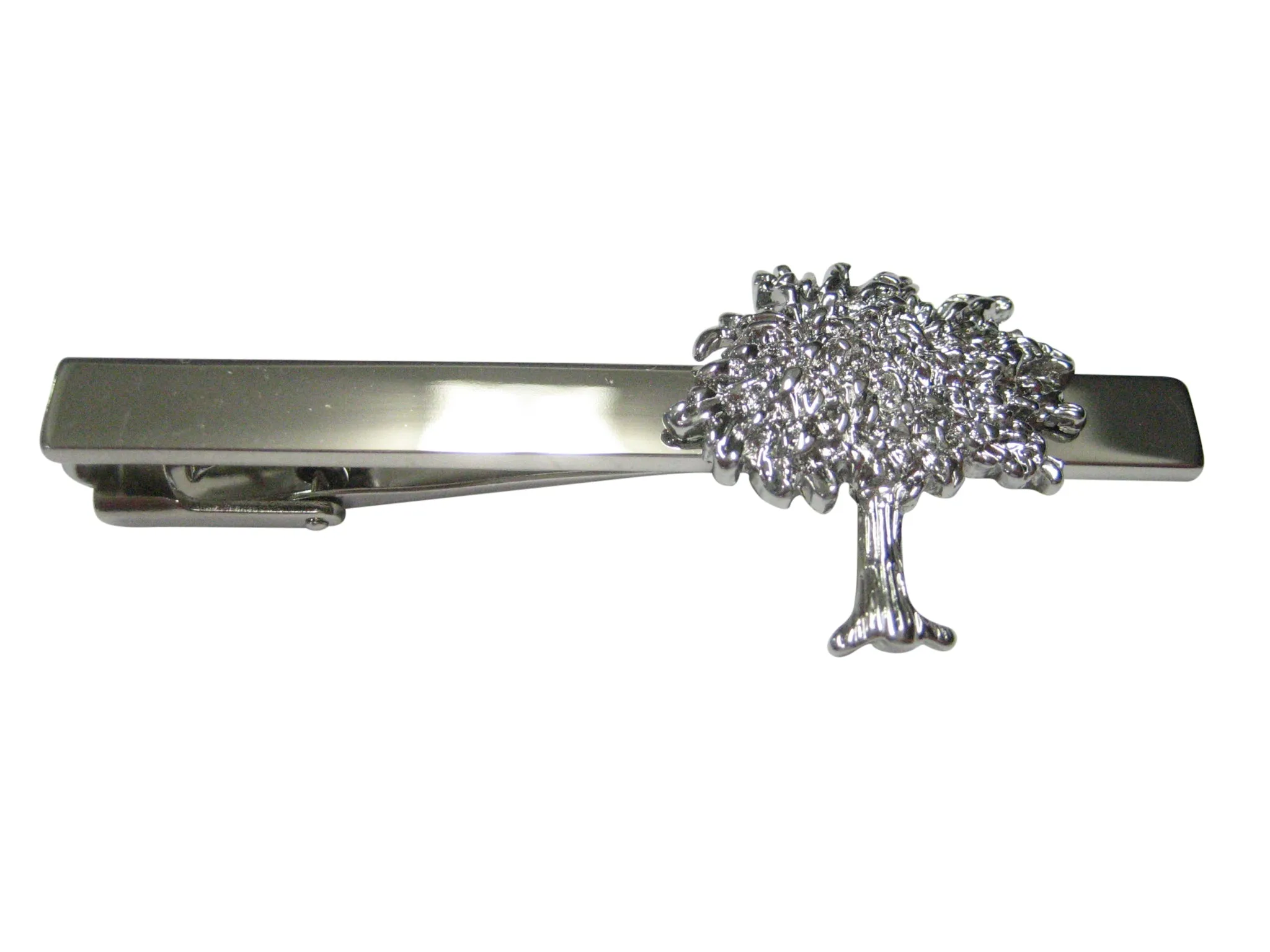 Silver Toned Full Tree Design Square Tie Clip