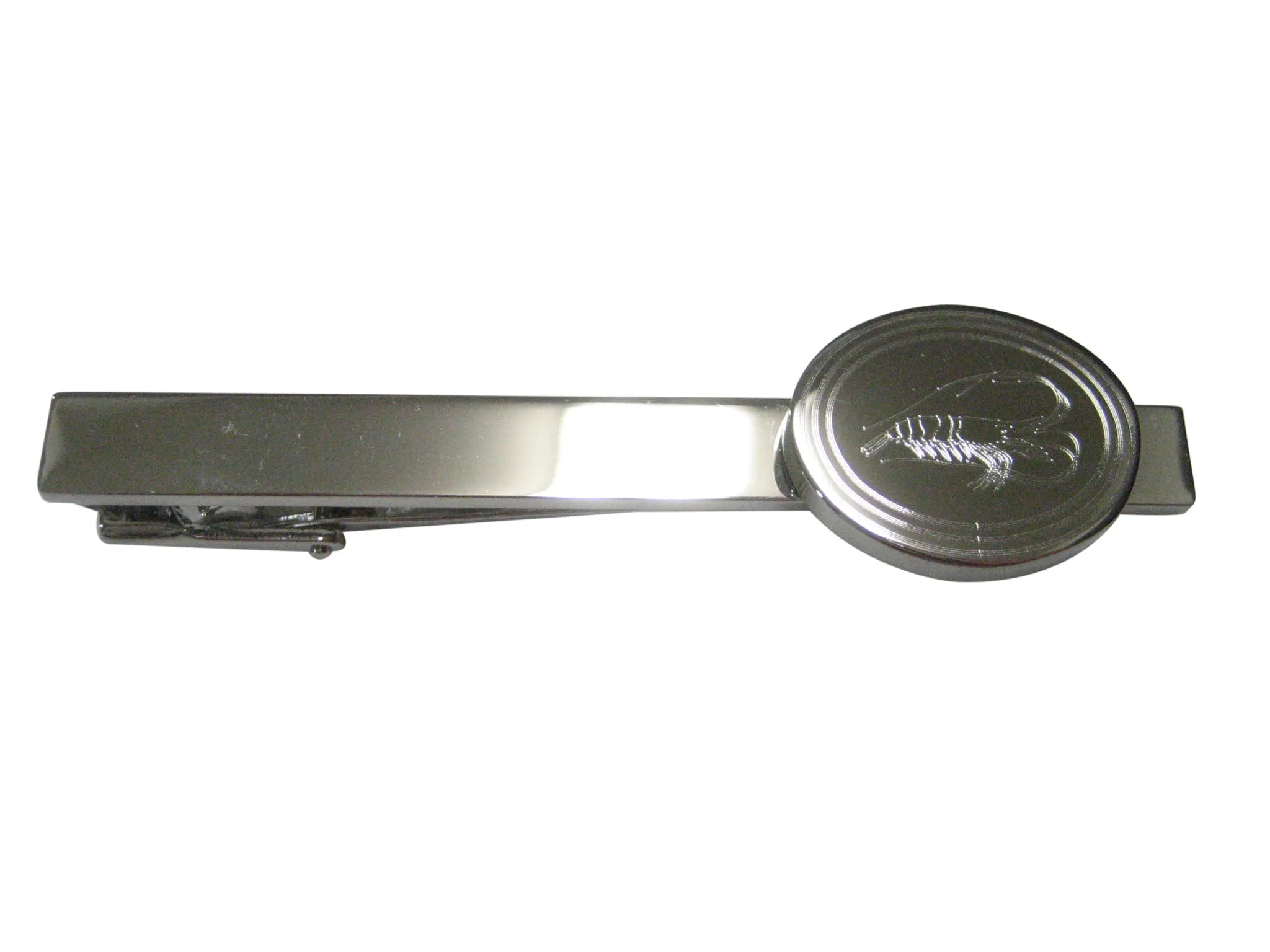 Silver Toned Oval Etched Shrimp Tie Clip