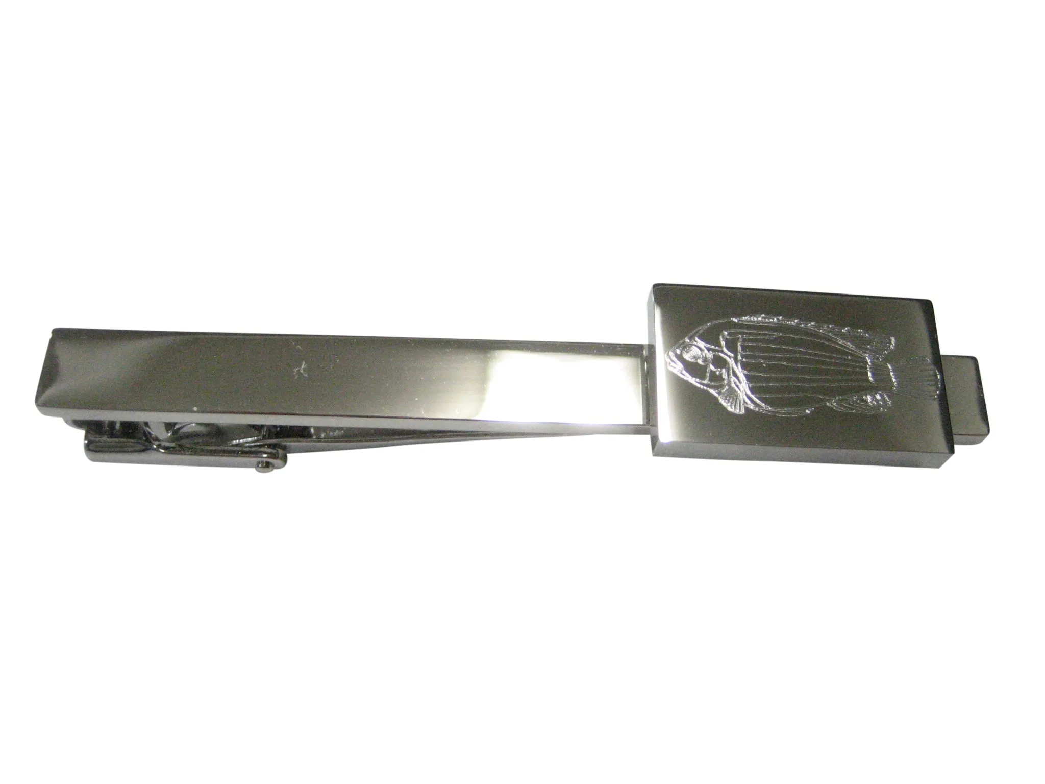 Silver Toned Rectangular Etched African Cichlid Fish Tie Clip