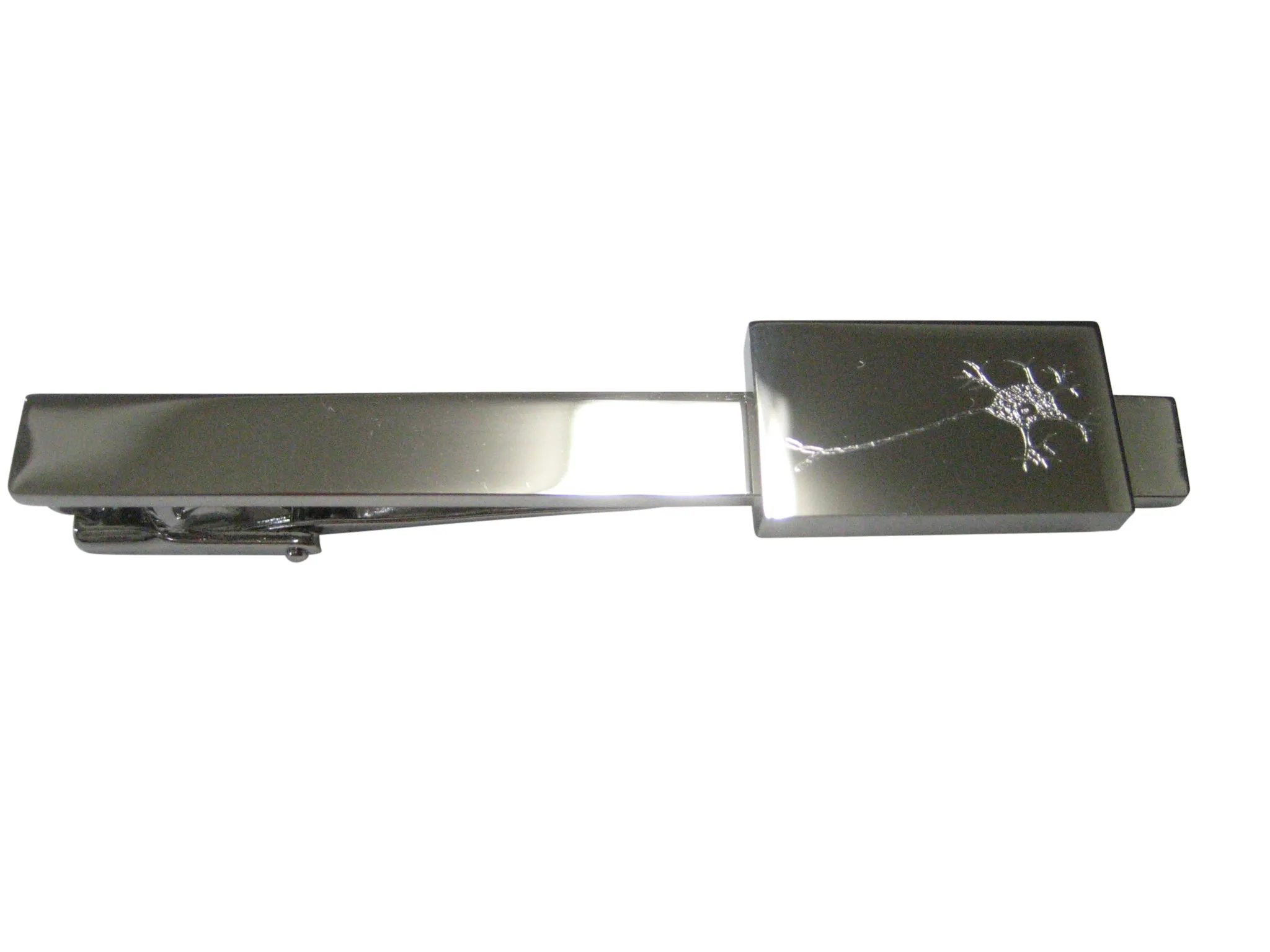 Silver Toned Rectangular Etched Anatomical Neuron Nerve Cell Tie Clip